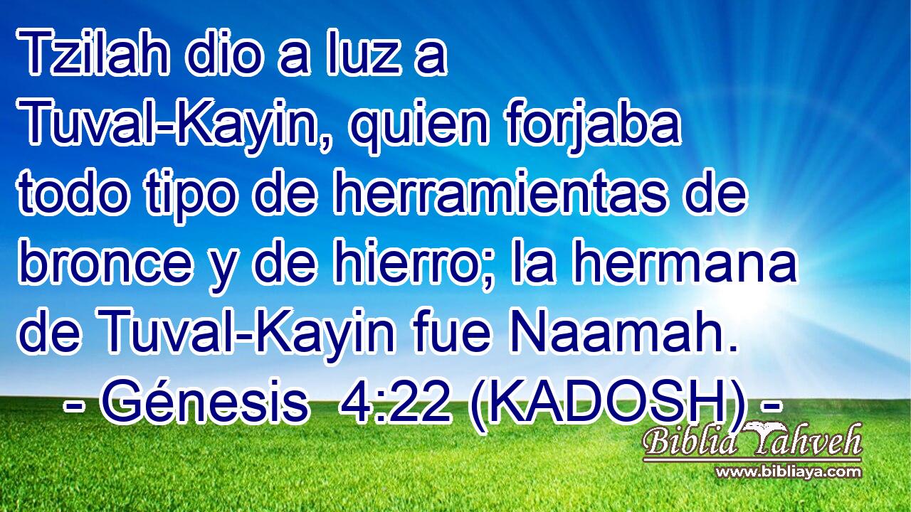  Tzilah dio a luz a Tuval-Kayin, quien forjaba todo tipo de herramientas de bronce y de hierro; la hermana de Tuval-Kayin fue Naamah. 