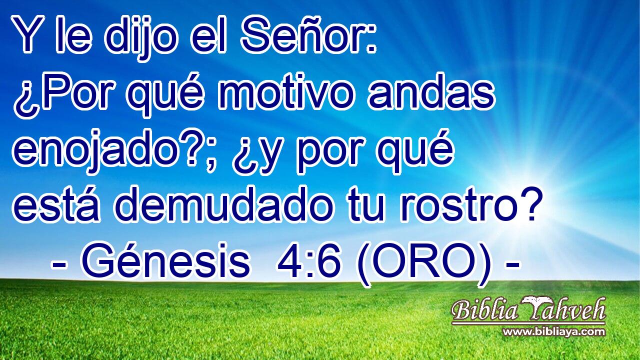  Y le dijo el Señor: ¿Por qué motivo andas enojado?; ¿y por qué está demudado tu rostro? 