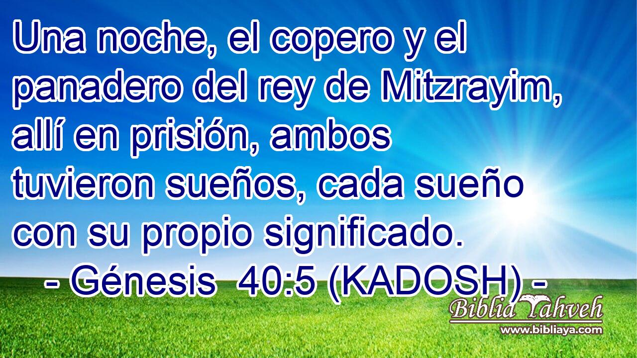  Una noche, el copero y el panadero del rey de Mitzrayim, allí en prisión, ambos tuvieron sueños, cada sueño con su propio significado. 