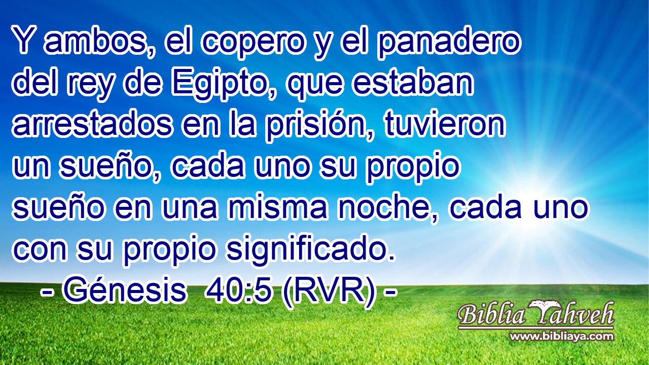 Y ambos, el copero y el panadero del rey de Egipto, que estaban arrestados en la prisión, tuvieron un sueño, cada uno su propio sueño en una misma noche, cada uno con su propio significado.