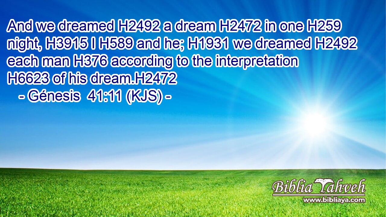 And we dreamed H2492 a dream H2472 in one H259 night, H3915 I H589 and he; H1931 we dreamed H2492 each man H376 according to the interpretation H6623 of his dream.H2472