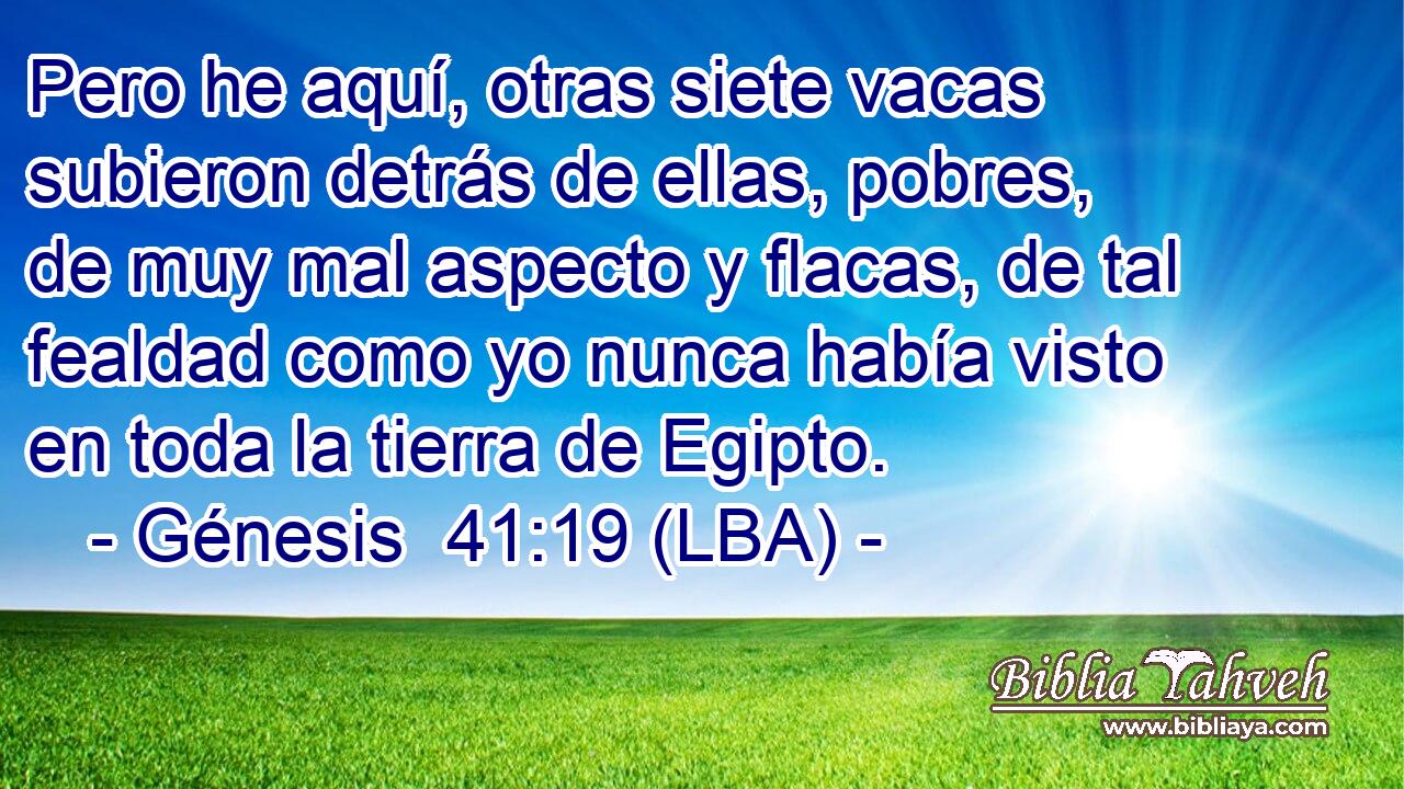 Pero he aquí, otras siete vacas subieron detrás de ellas, pobres, de muy mal aspecto y flacas, de tal fealdad como yo nunca había visto en toda la tierra de Egipto.