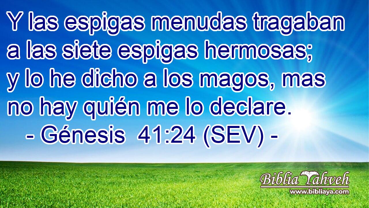 Y las espigas menudas tragaban a las siete espigas hermosas; y lo he dicho a los magos, mas no hay quién me lo declare.
