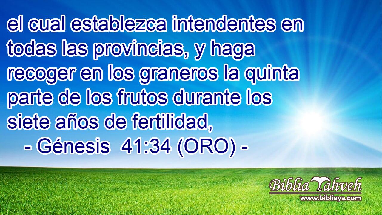  el cual establezca intendentes en todas las provincias, y haga recoger en los graneros la quinta parte de los frutos durante los siete años de fertilidad, 