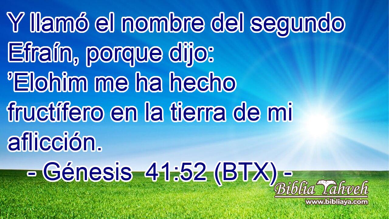 Y llamó el nombre del segundo Efraín, porque dijo: ’Elohim me ha hecho fructífero en la tierra de mi aflicción.