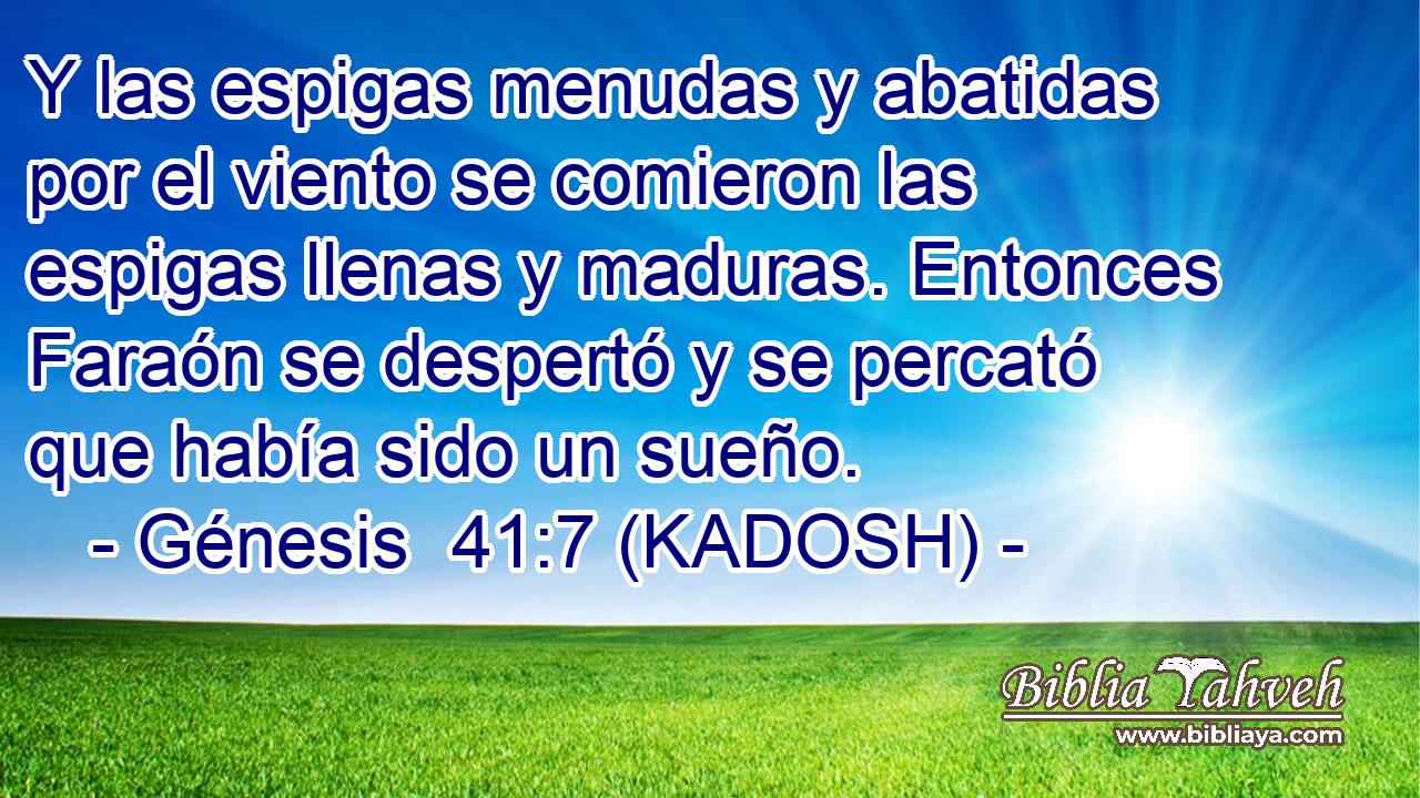  Y las espigas menudas y abatidas por el viento se comieron las espigas llenas y maduras. Entonces Faraón se despertó y se percató que había sido un sueño. 