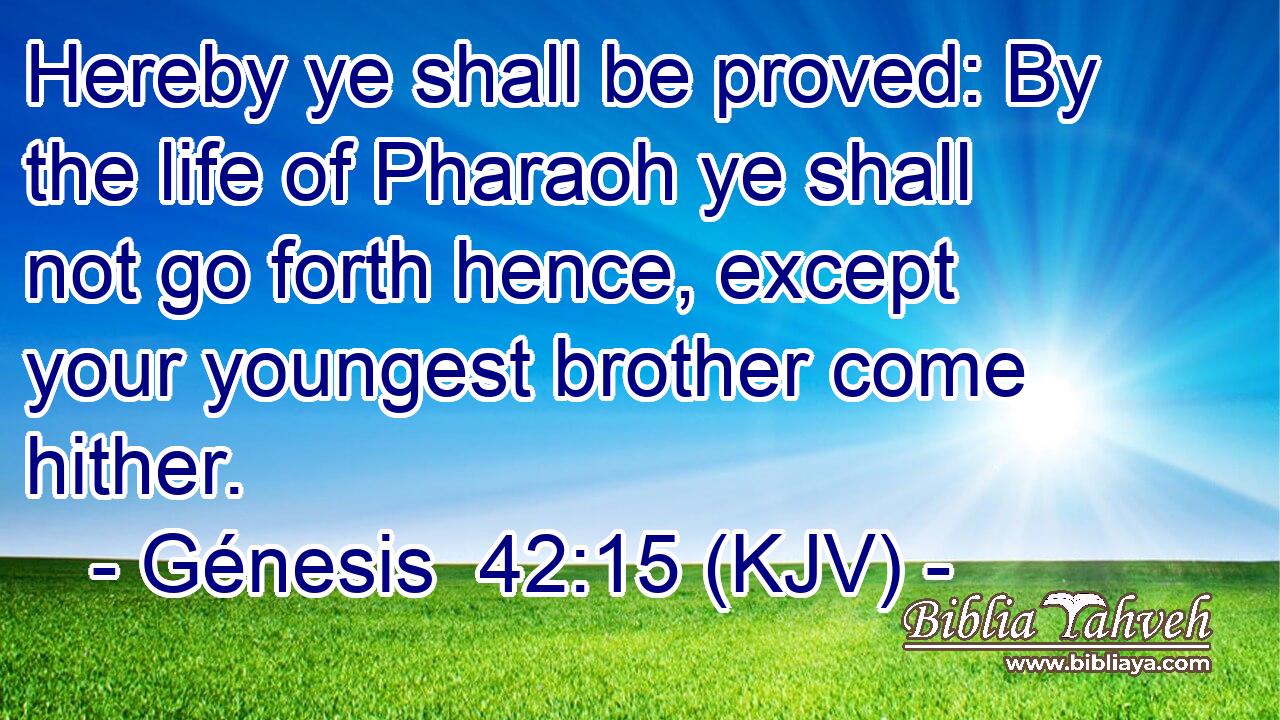 Hereby ye shall be proved: By the life of Pharaoh ye shall not go forth hence, except your youngest brother come hither.