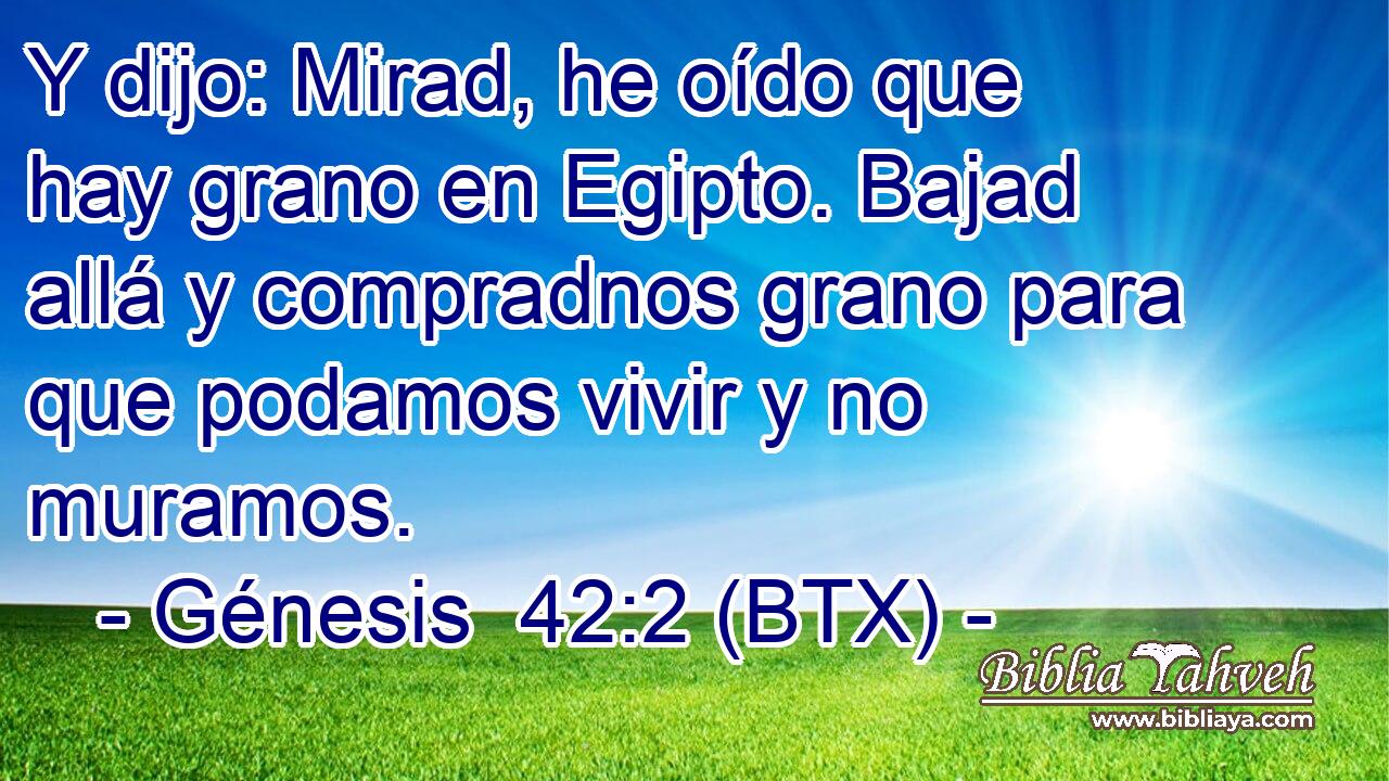 Y dijo: Mirad, he oído que hay grano en Egipto. Bajad allá y compradnos grano para que podamos vivir y no muramos.
