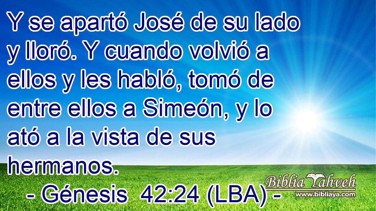 Y se apartó José de su lado y lloró. Y cuando volvió a ellos y les habló, tomó de entre ellos a Simeón, y lo ató a la vista de sus hermanos.