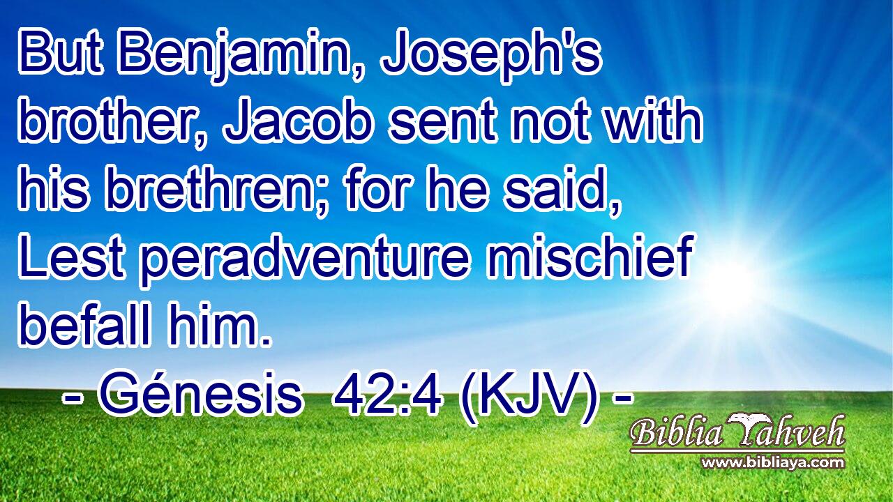 But Benjamin, Joseph's brother, Jacob sent not with his brethren; for he said, Lest peradventure mischief befall him.