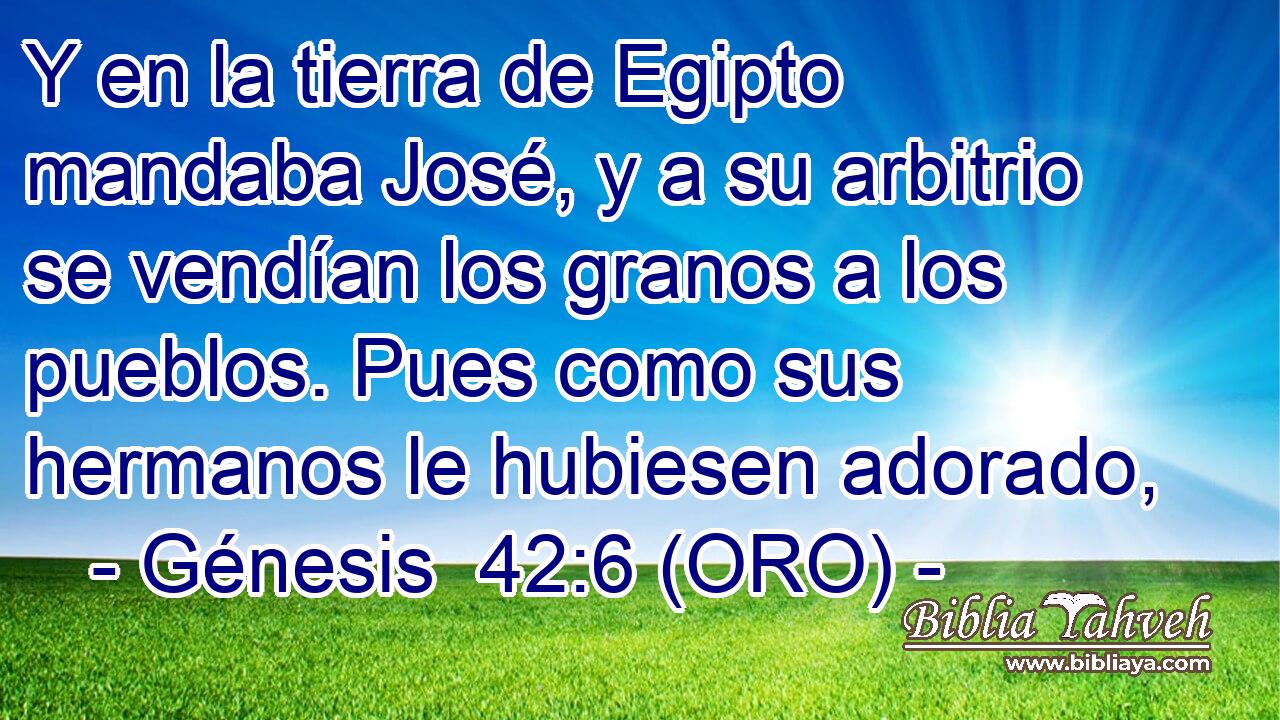  Y en la tierra de Egipto mandaba José, y a su arbitrio se vendían los granos a los pueblos. Pues como sus hermanos le hubiesen adorado, 