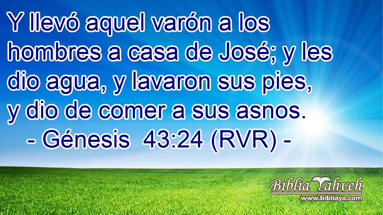 Y llevó aquel varón a los hombres a casa de José; y les dio agua, y lavaron sus pies, y dio de comer a sus asnos.