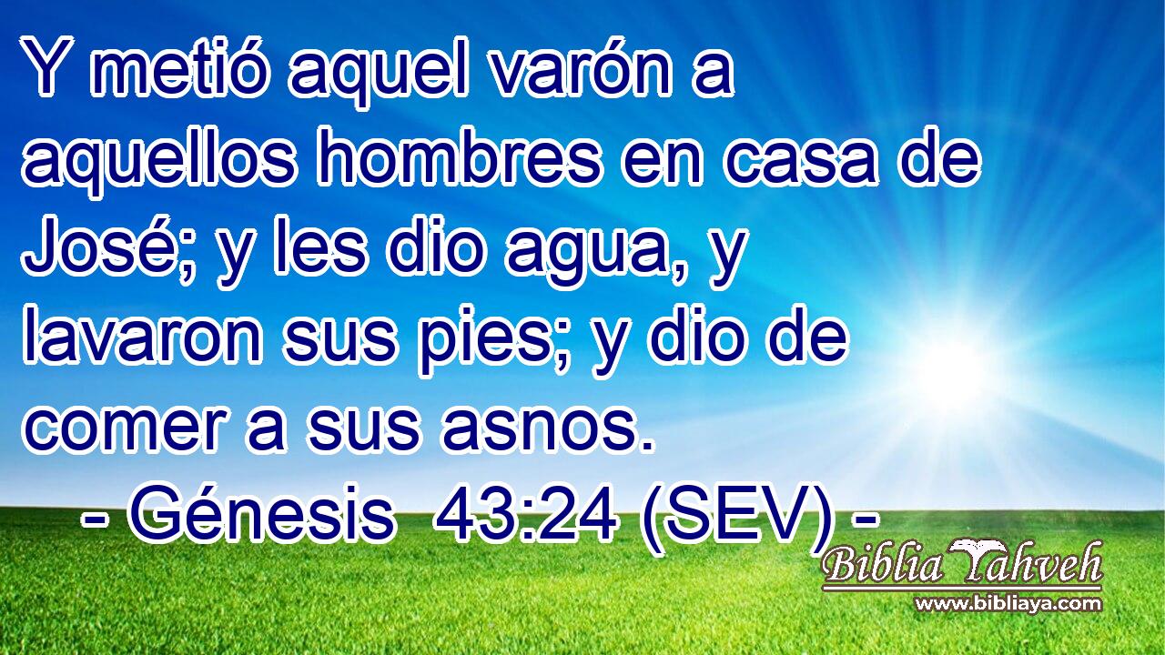 Y metió aquel varón a aquellos hombres en casa de José; y les dio agua, y lavaron sus pies; y dio de comer a sus asnos.