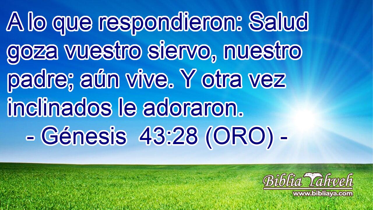  A lo que respondieron: Salud goza vuestro siervo, nuestro padre; aún vive. Y otra vez inclinados le adoraron. 