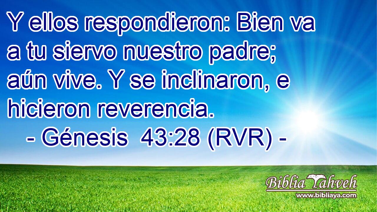 Y ellos respondieron: Bien va a tu siervo nuestro padre; aún vive. Y se inclinaron, e hicieron reverencia.