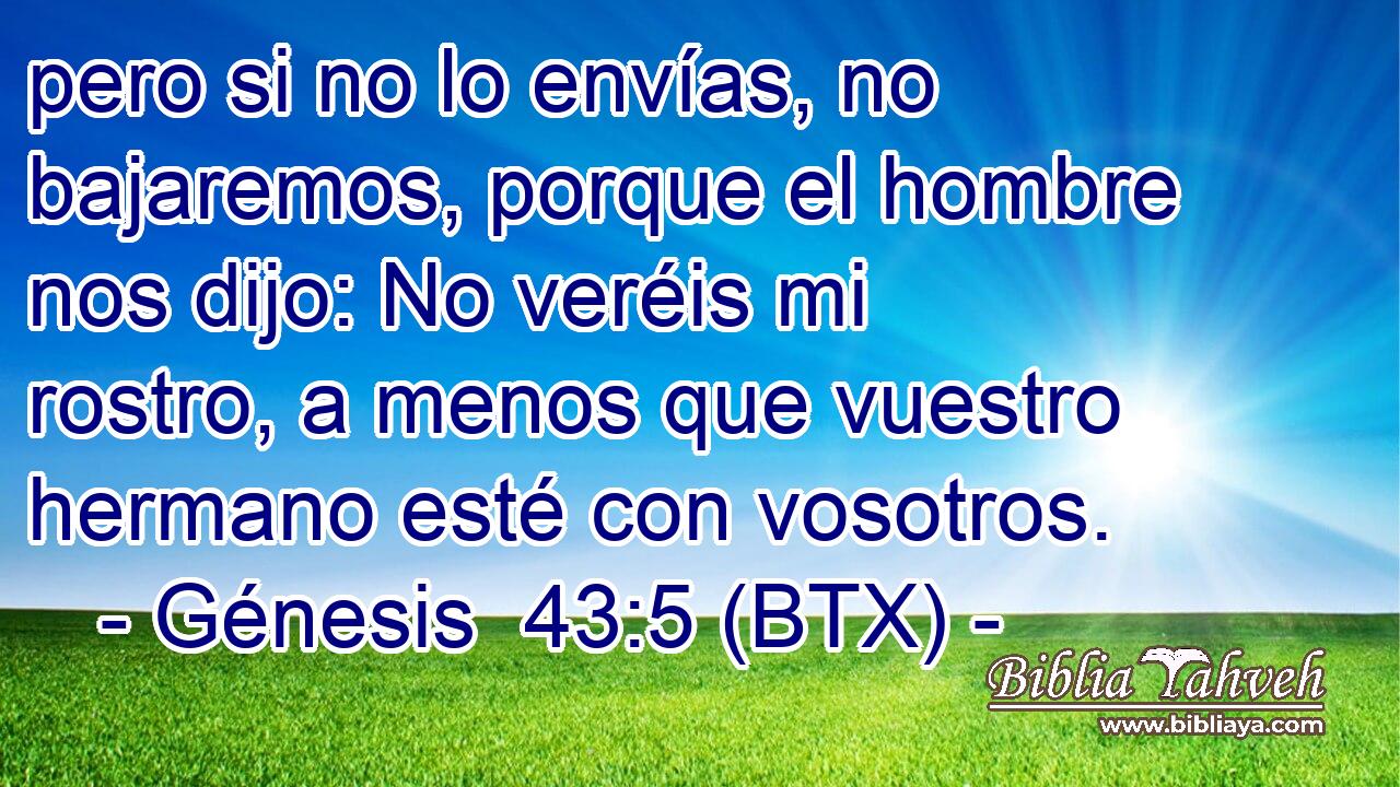 pero si no lo envías, no bajaremos, porque el hombre nos dijo: No veréis mi rostro, a menos que vuestro hermano esté con vosotros.