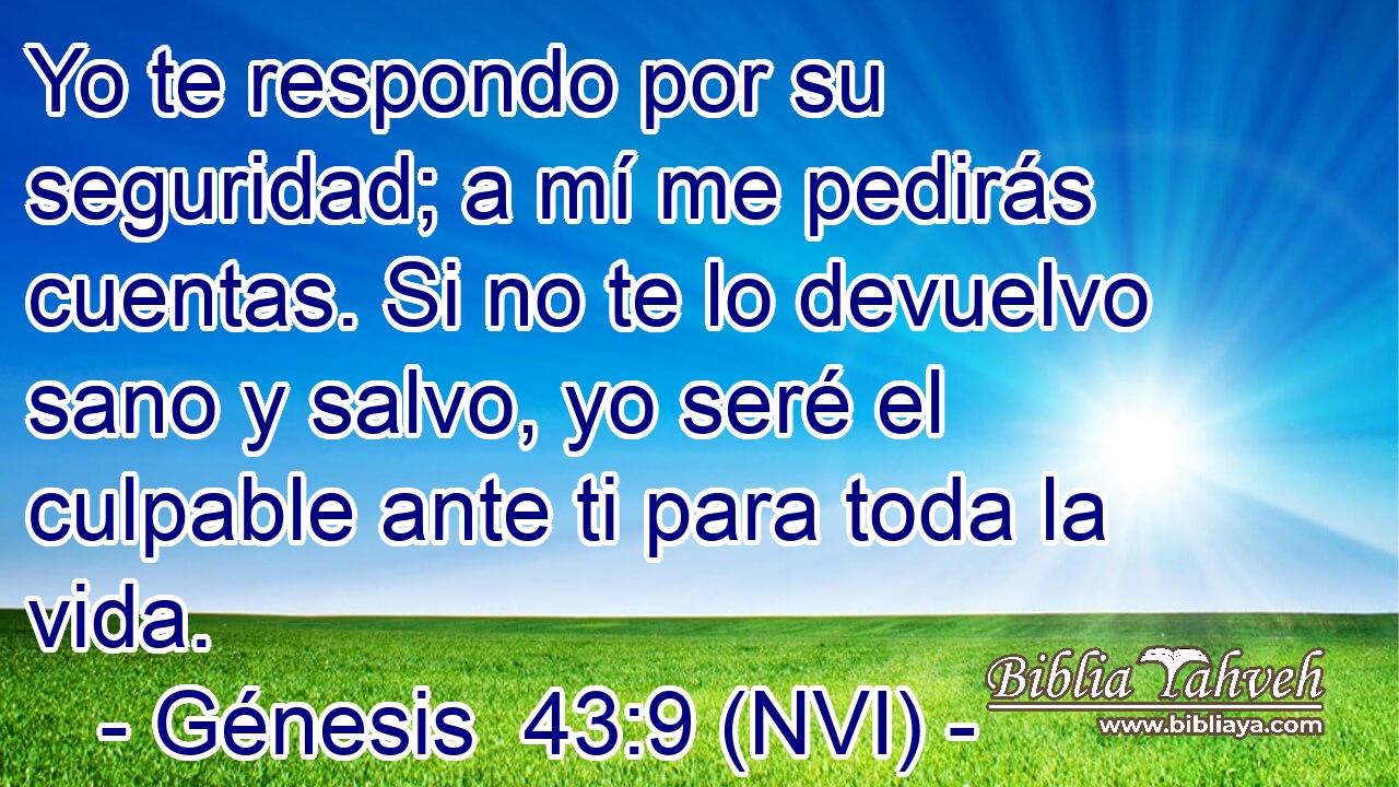  Yo te respondo por su seguridad; a mí me pedirás cuentas. Si no te lo devuelvo sano y salvo, yo seré el culpable ante ti para toda la vida. 