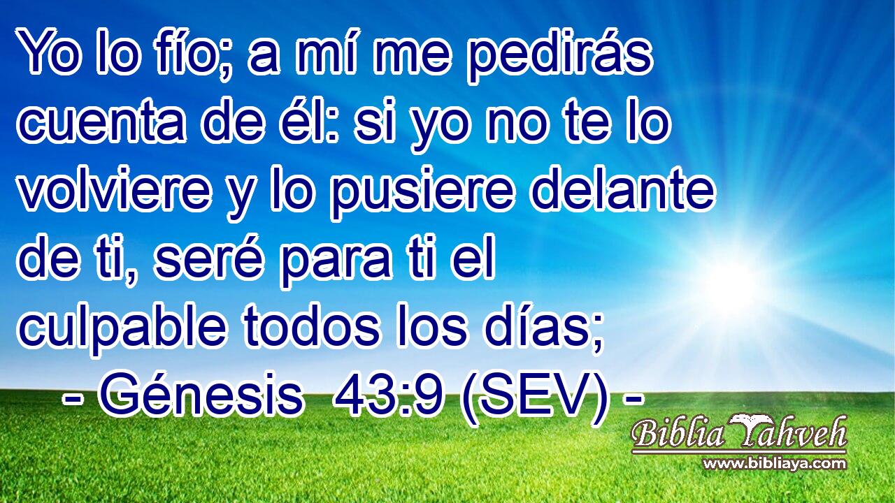 Yo lo fío; a mí me pedirás cuenta de él: si yo no te lo volviere y lo pusiere delante de ti, seré para ti el culpable todos los días;