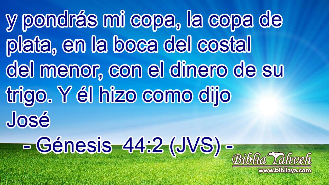y pondrás mi copa, la copa de plata, en la boca del costal del menor, con el dinero de su trigo. Y él hizo como dijo José