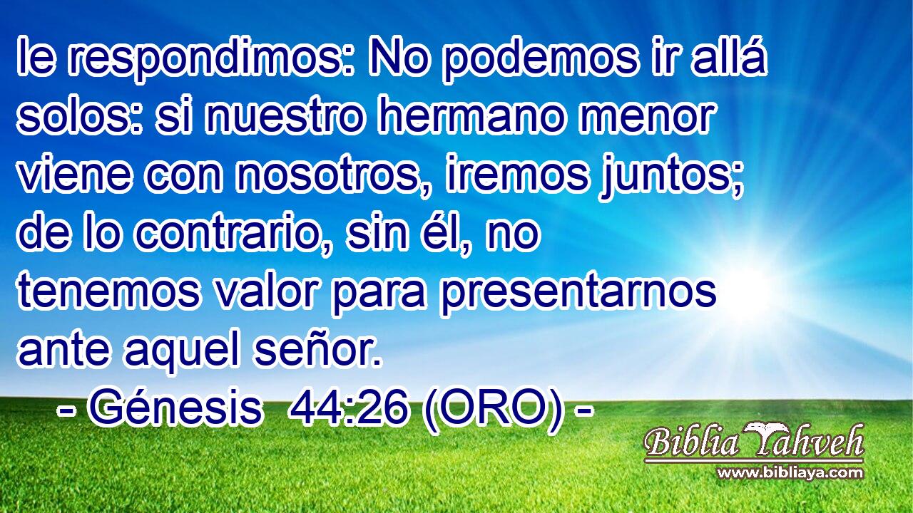  le respondimos: No podemos ir allá solos: si nuestro hermano menor viene con nosotros, iremos juntos; de lo contrario, sin él, no tenemos valor para presentarnos ante aquel señor. 