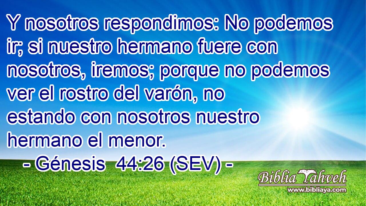 Y nosotros respondimos: No podemos ir; si nuestro hermano fuere con nosotros, iremos; porque no podemos ver el rostro del varón, no estando con nosotros nuestro hermano el menor.