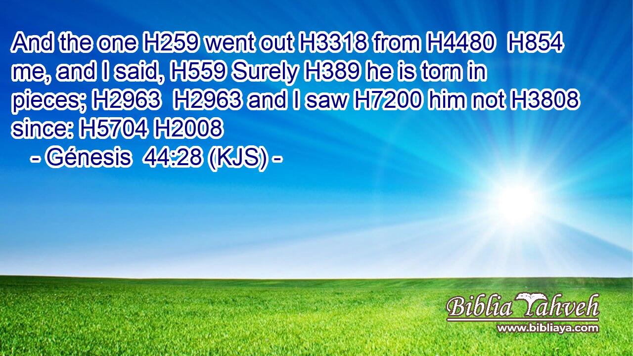 And the one H259 went out H3318 from H4480  H854 me, and I said, H559 Surely H389 he is torn in pieces; H2963  H2963 and I saw H7200 him not H3808 since: H5704 H2008