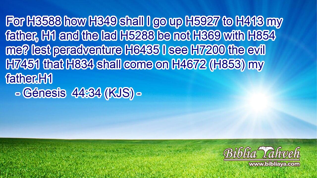 For H3588 how H349 shall I go up H5927 to H413 my father, H1 and the lad H5288 be not H369 with H854 me? lest peradventure H6435 I see H7200 the evil H7451 that H834 shall come on H4672 (H853) my father.H1