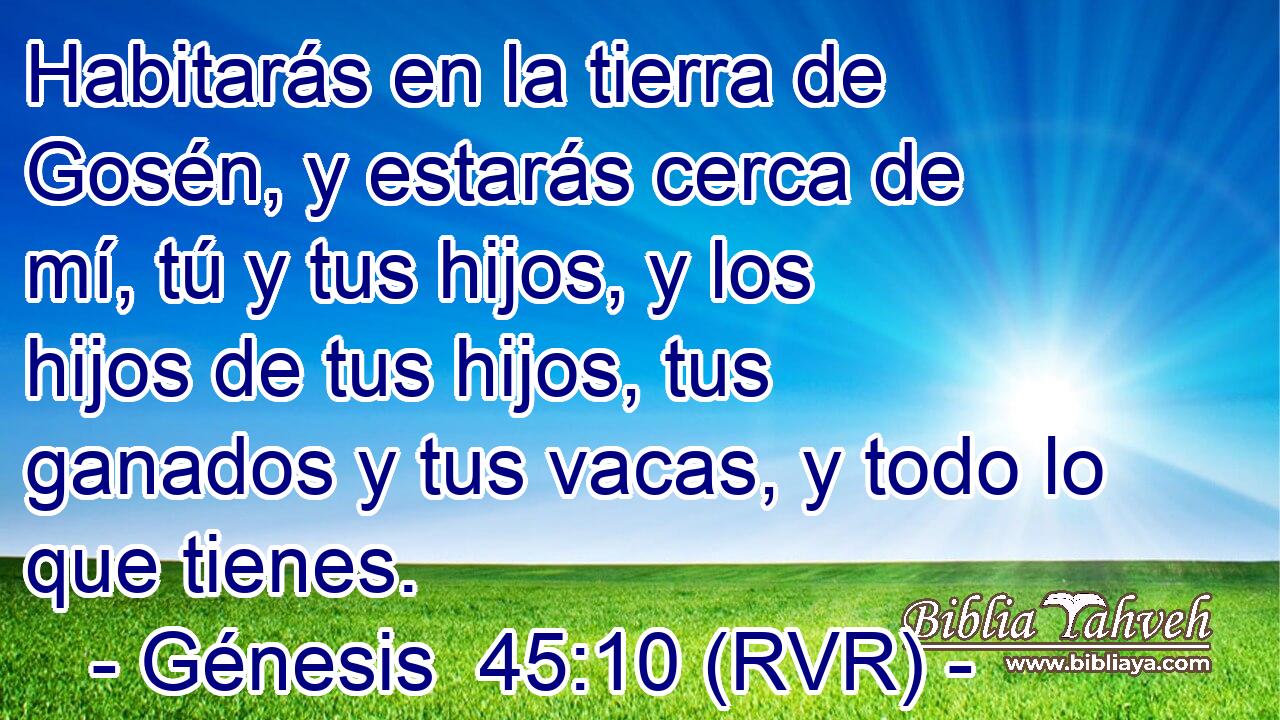 Habitarás en la tierra de Gosén, y estarás cerca de mí, tú y tus hijos, y los hijos de tus hijos, tus ganados y tus vacas, y todo lo que tienes.