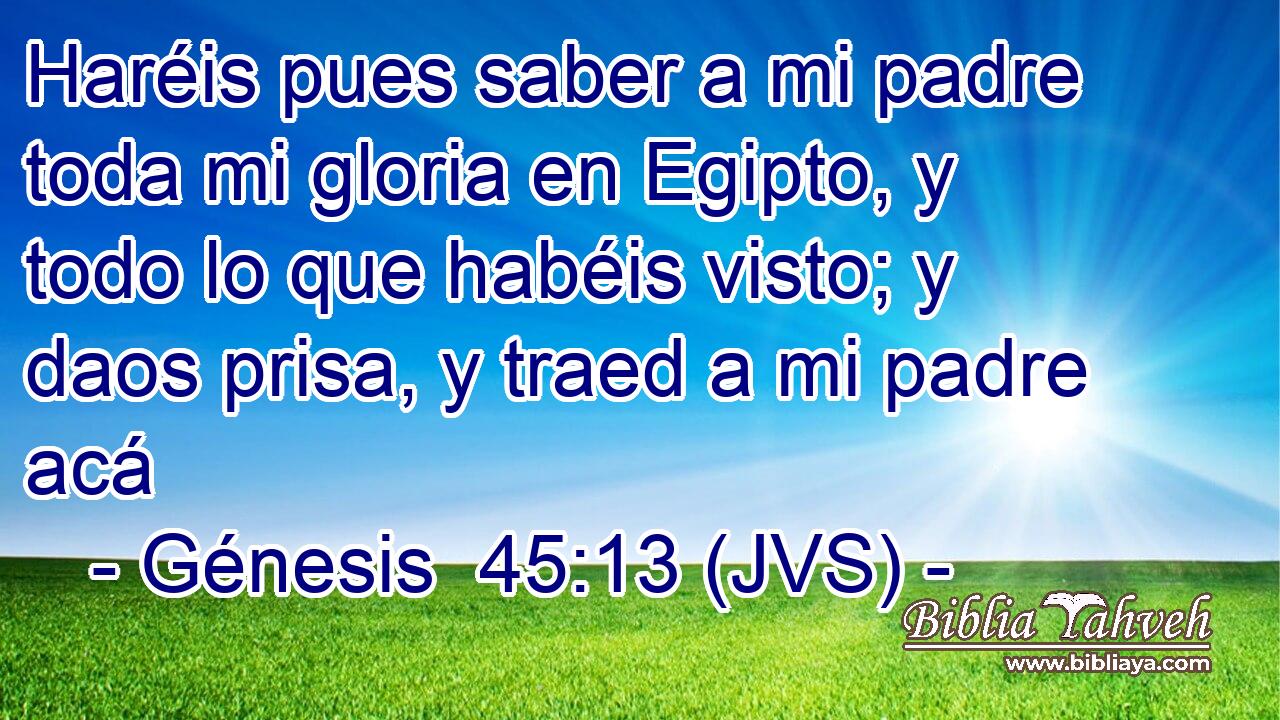 Haréis pues saber a mi padre toda mi gloria en Egipto, y todo lo que habéis visto; y daos prisa, y traed a mi padre acá