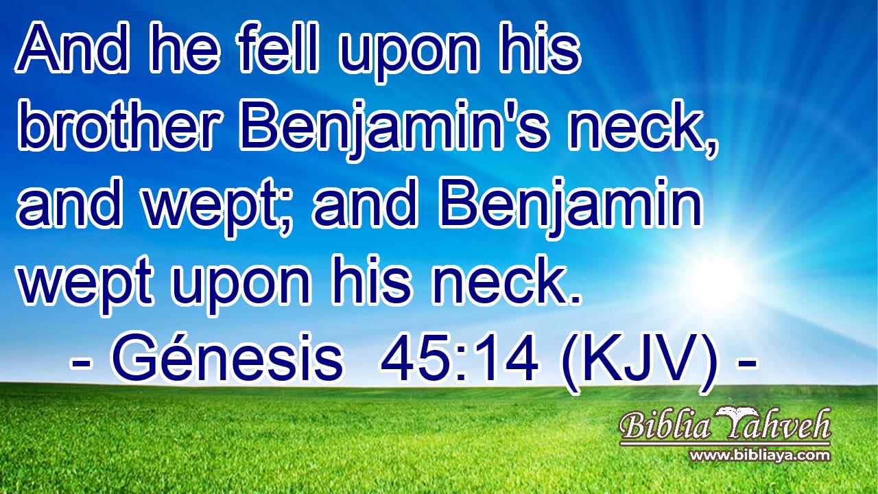 And he fell upon his brother Benjamin's neck, and wept; and Benjamin wept upon his neck.