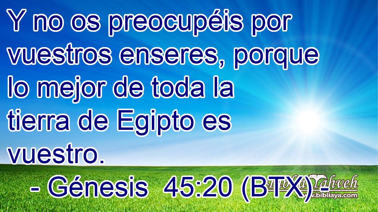 Y no os preocupéis por vuestros enseres, porque lo mejor de toda la tierra de Egipto es vuestro.