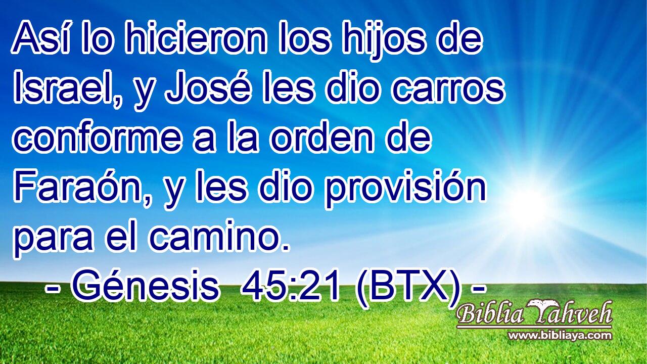 Así lo hicieron los hijos de Israel, y José les dio carros conforme a la orden de Faraón, y les dio provisión para el camino.
