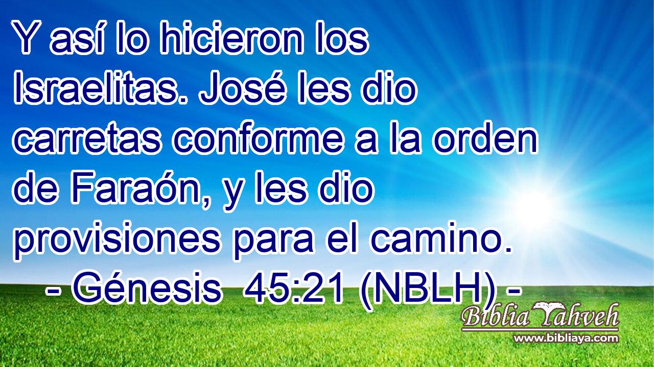  Y así lo hicieron los Israelitas. José les dio carretas conforme a la orden de Faraón, y les dio provisiones para el camino. 