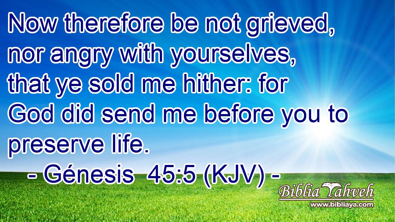 Now therefore be not grieved, nor angry with yourselves, that ye sold me hither: for God did send me before you to preserve life.