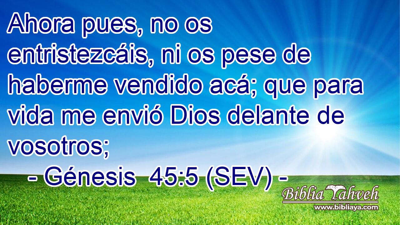Ahora pues, no os entristezcáis, ni os pese de haberme vendido acá; que para vida me envió Dios delante de vosotros;