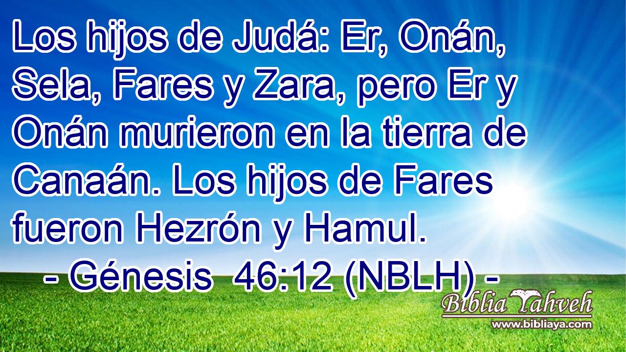  Los hijos de Judá: Er, Onán, Sela, Fares y Zara, pero Er y Onán murieron en la tierra de Canaán. Los hijos de Fares fueron Hezrón y Hamul. 
