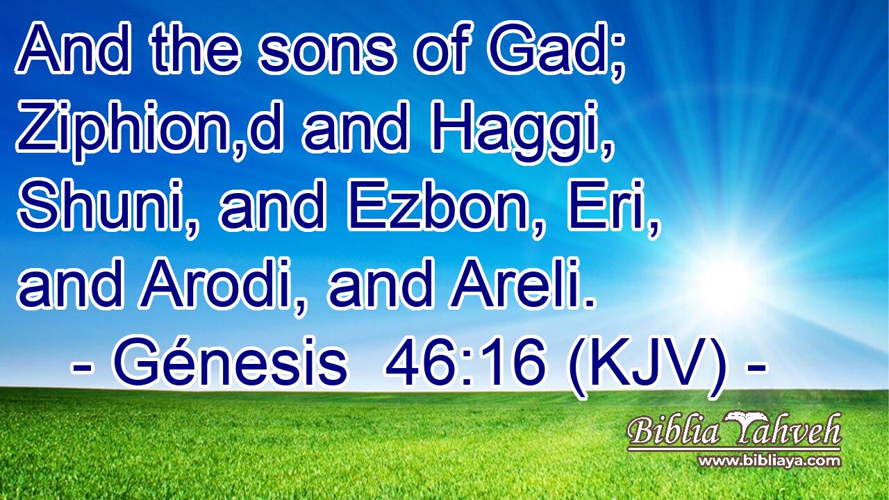 And the sons of Gad; Ziphion,d and Haggi, Shuni, and Ezbon, Eri, and Arodi, and Areli.