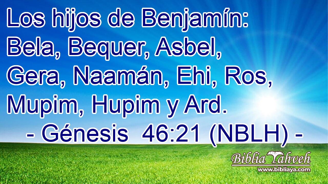  Los hijos de Benjamín: Bela, Bequer, Asbel, Gera, Naamán, Ehi, Ros, Mupim, Hupim y Ard. 