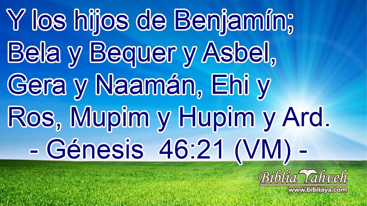  Y los hijos de Benjamín; Bela y Bequer y Asbel, Gera y Naamán, Ehi y Ros, Mupim y Hupim y Ard. 