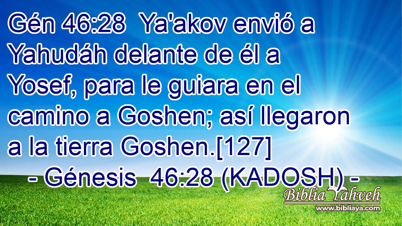 Ya'akov envió a Yahudáh delante de él a Yosef, para le guiara en el camino a Goshen; así llegaron a la tierra Goshen.[127] 