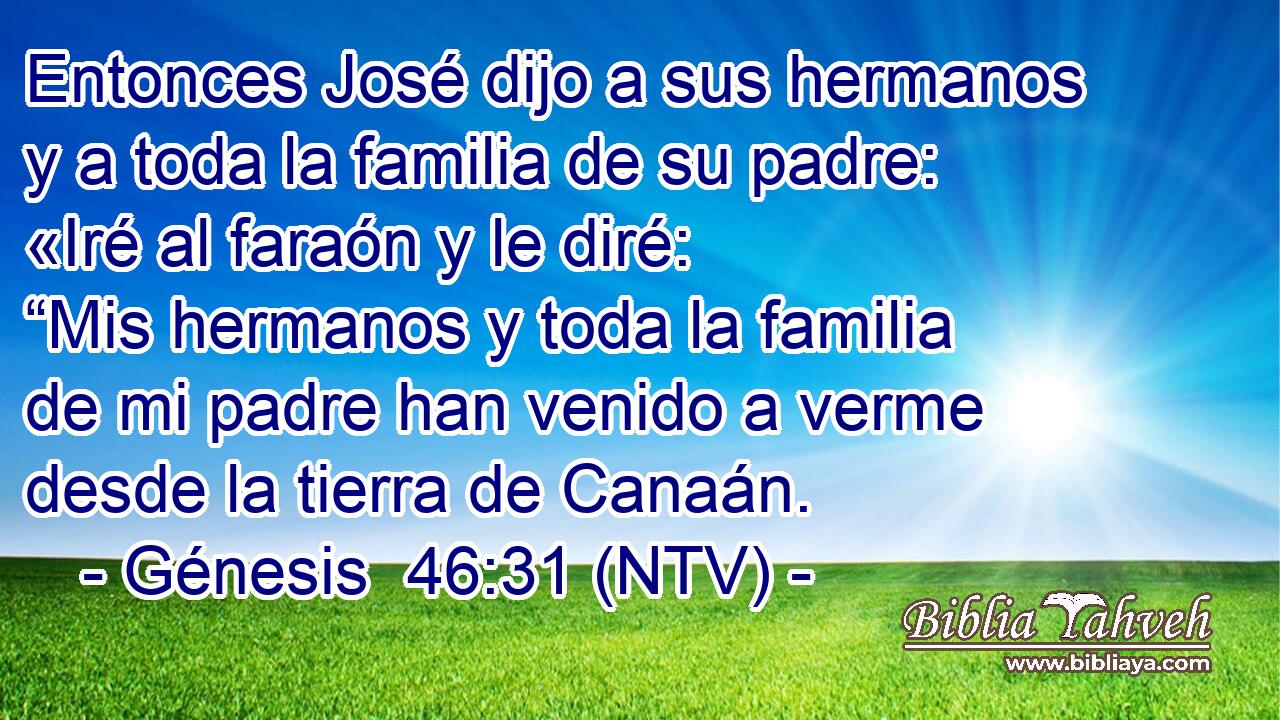 Entonces José dijo a sus hermanos y a toda la familia de su padre: «Iré al faraón y le diré: “Mis hermanos y toda la familia de mi padre han venido a verme desde la tierra de Canaán.