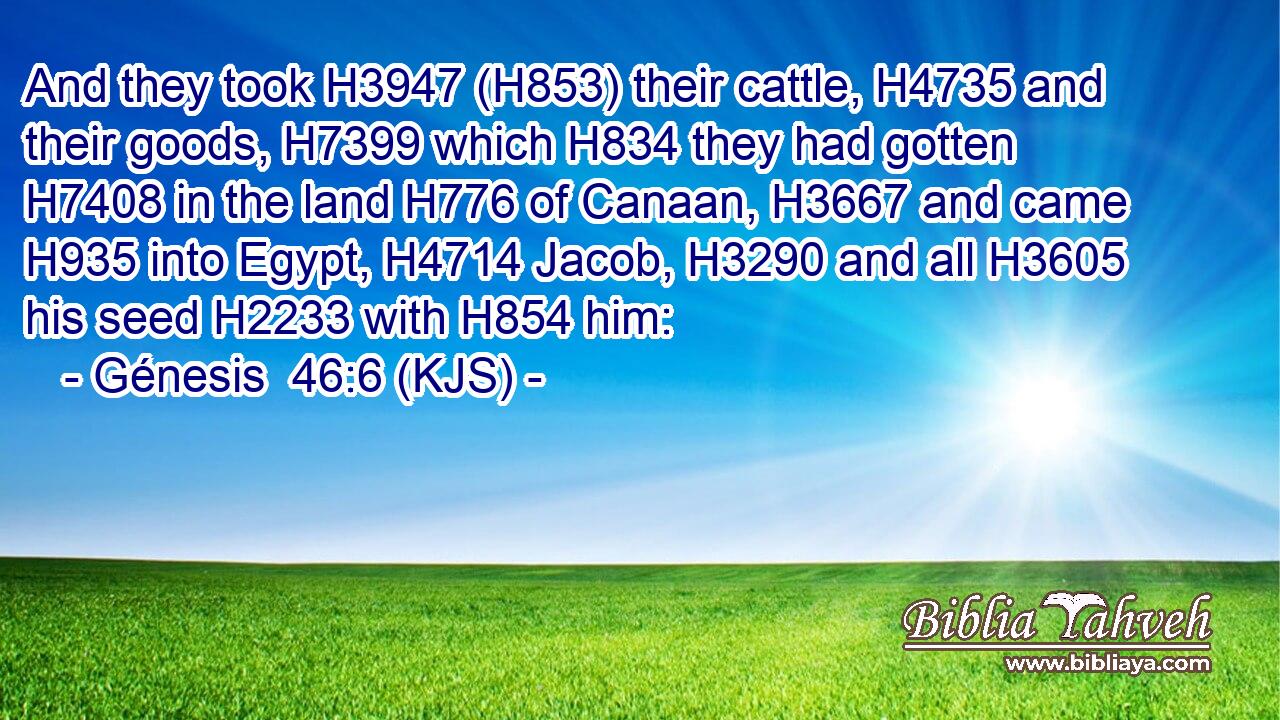 And they took H3947 (H853) their cattle, H4735 and their goods, H7399 which H834 they had gotten H7408 in the land H776 of Canaan, H3667 and came H935 into Egypt, H4714 Jacob, H3290 and all H3605 his seed H2233 with H854 him: