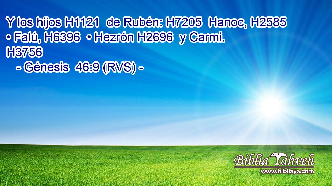 Y los hijos H1121  de Rubén: H7205  Hanoc, H2585  • Falú, H6396  • Hezrón H2696  y Carmi. H3756  