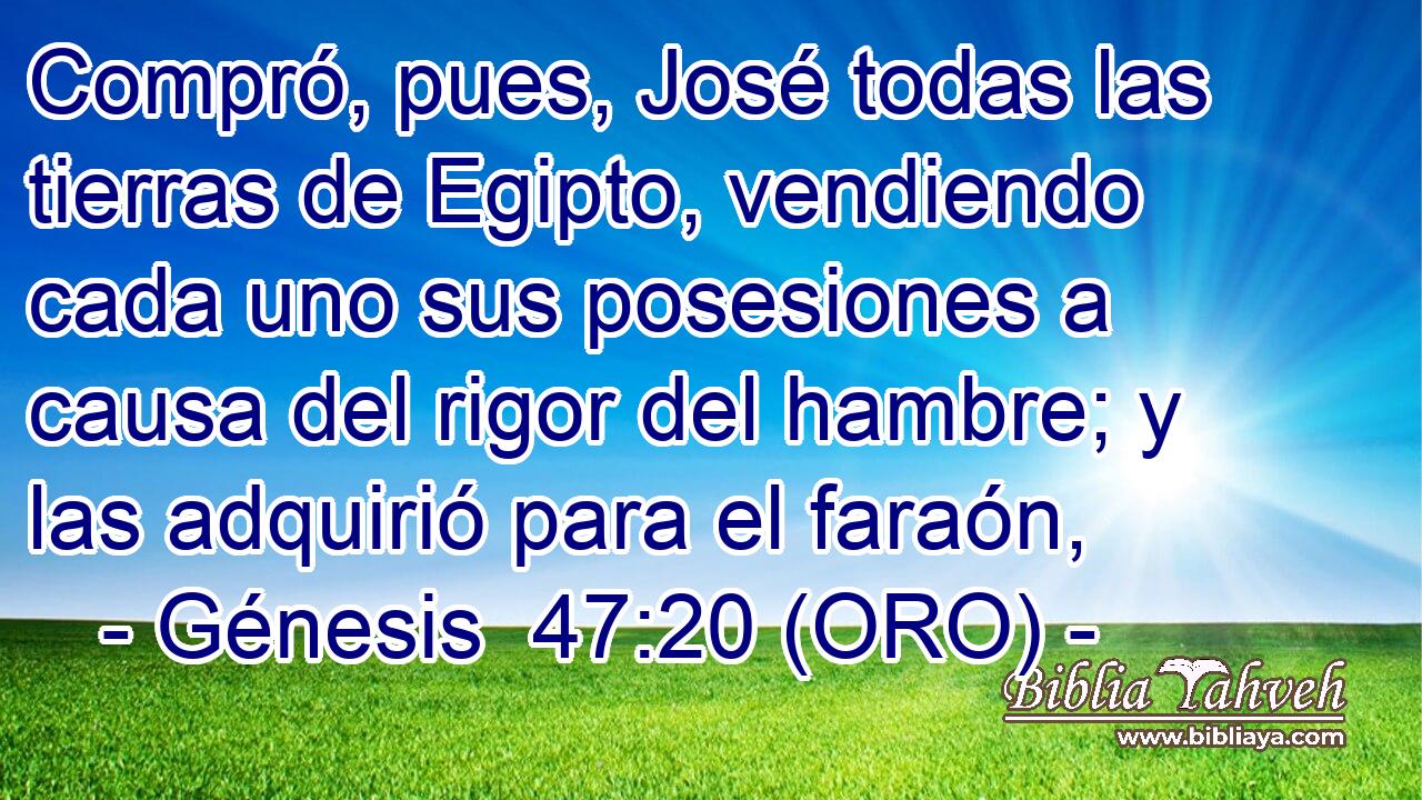  Compró, pues, José todas las tierras de Egipto, vendiendo cada uno sus posesiones a causa del rigor del hambre; y las adquirió para el faraón, 
