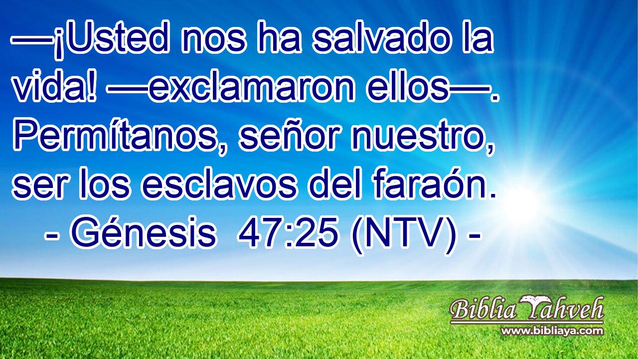 —¡Usted nos ha salvado la vida! —exclamaron ellos—. Permítanos, señor nuestro, ser los esclavos del faraón.