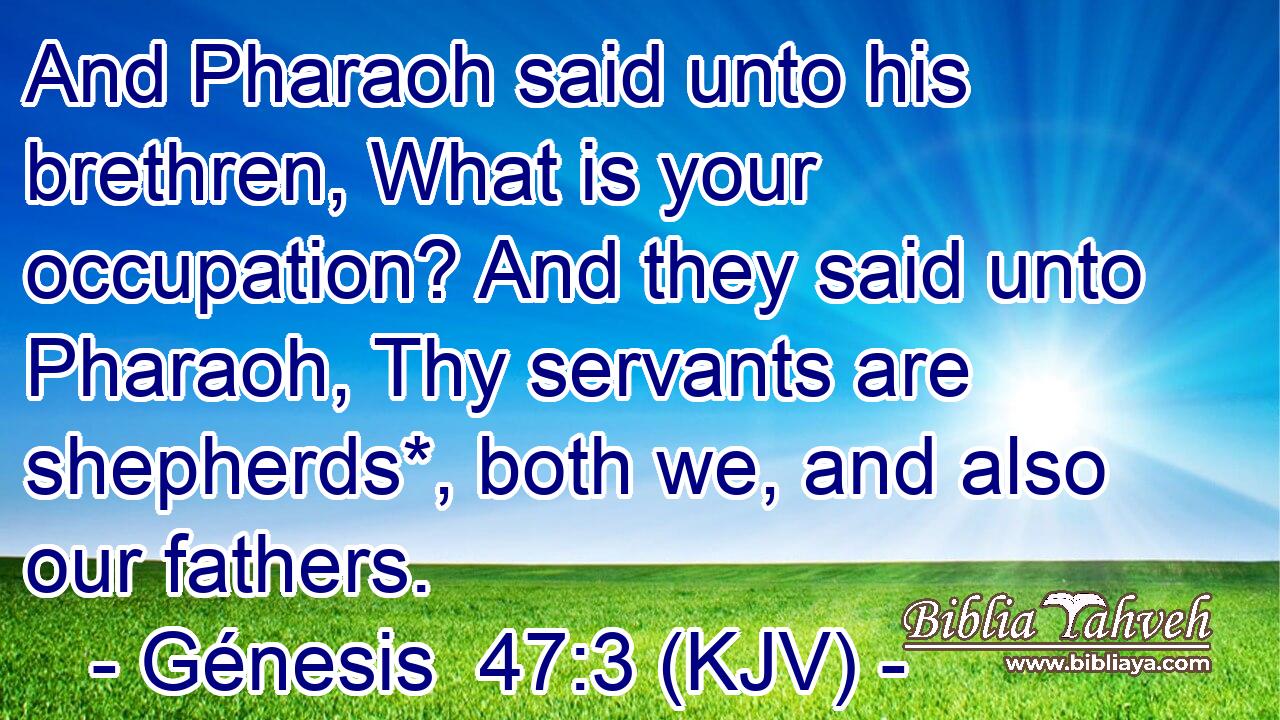 And Pharaoh said unto his brethren, What is your occupation? And they said unto Pharaoh, Thy servants are shepherds*, both we, and also our fathers.