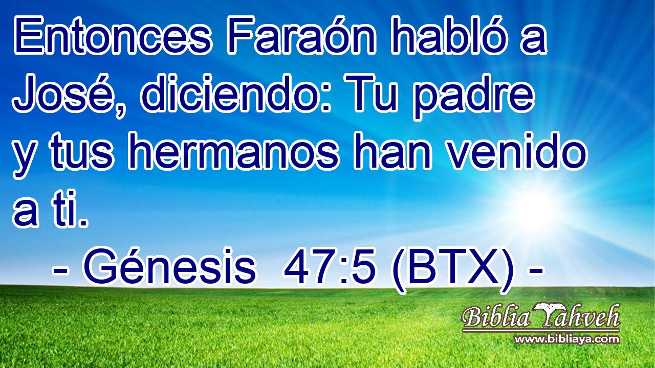 Entonces Faraón habló a José, diciendo: Tu padre y tus hermanos han venido a ti.