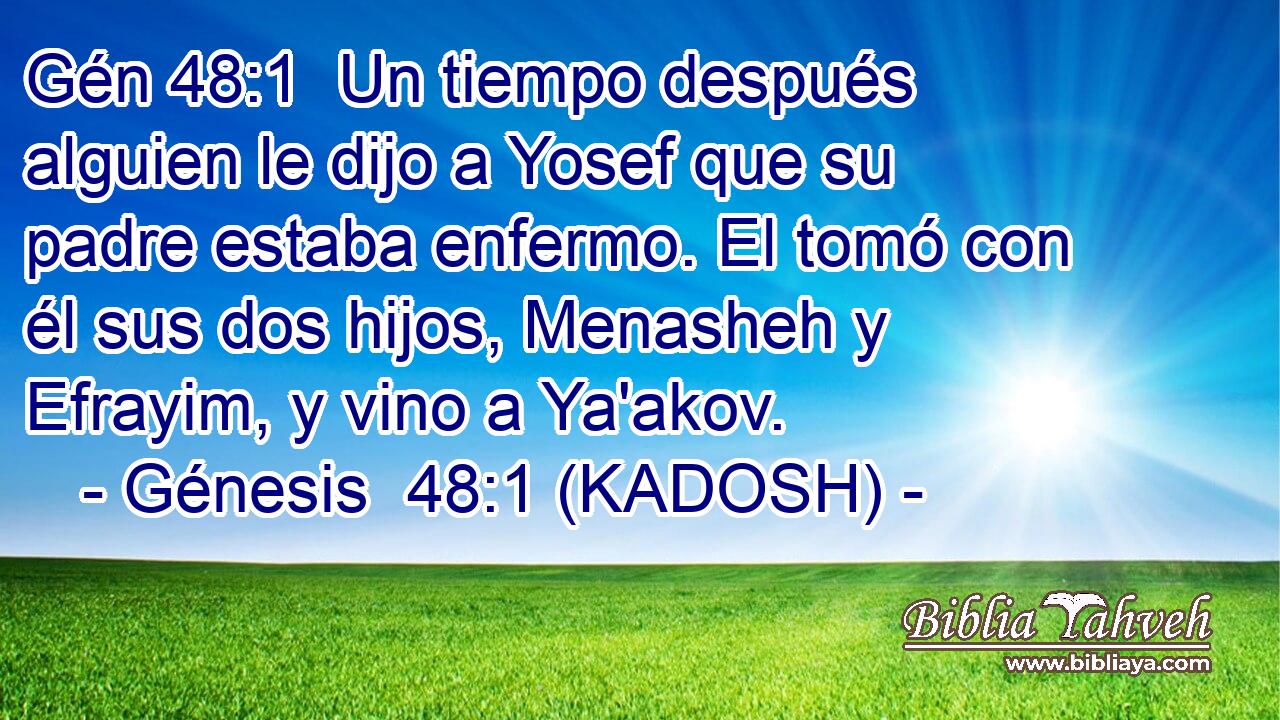  Un tiempo después alguien le dijo a Yosef que su padre estaba enfermo. El tomó con él sus dos hijos, Menasheh y Efrayim, y vino a Ya'akov. 