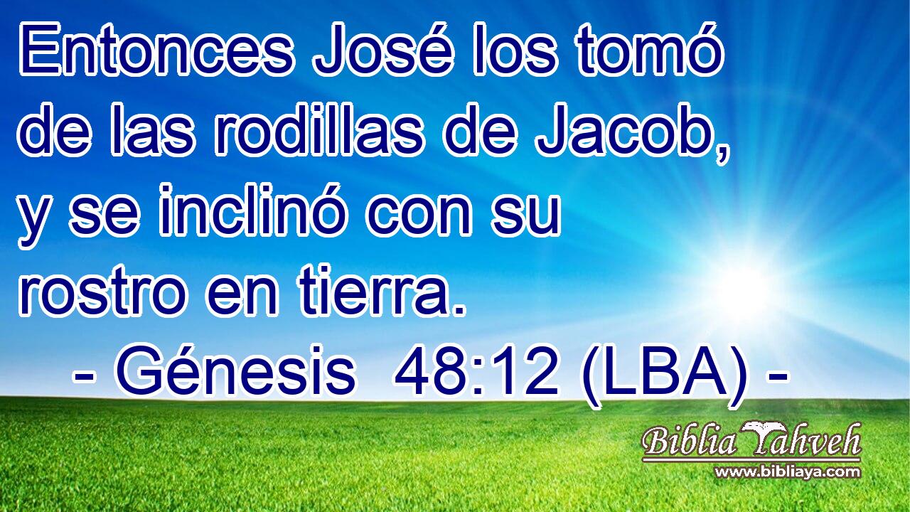 Entonces José los tomó de las rodillas de Jacob, y se inclinó con su rostro en tierra.