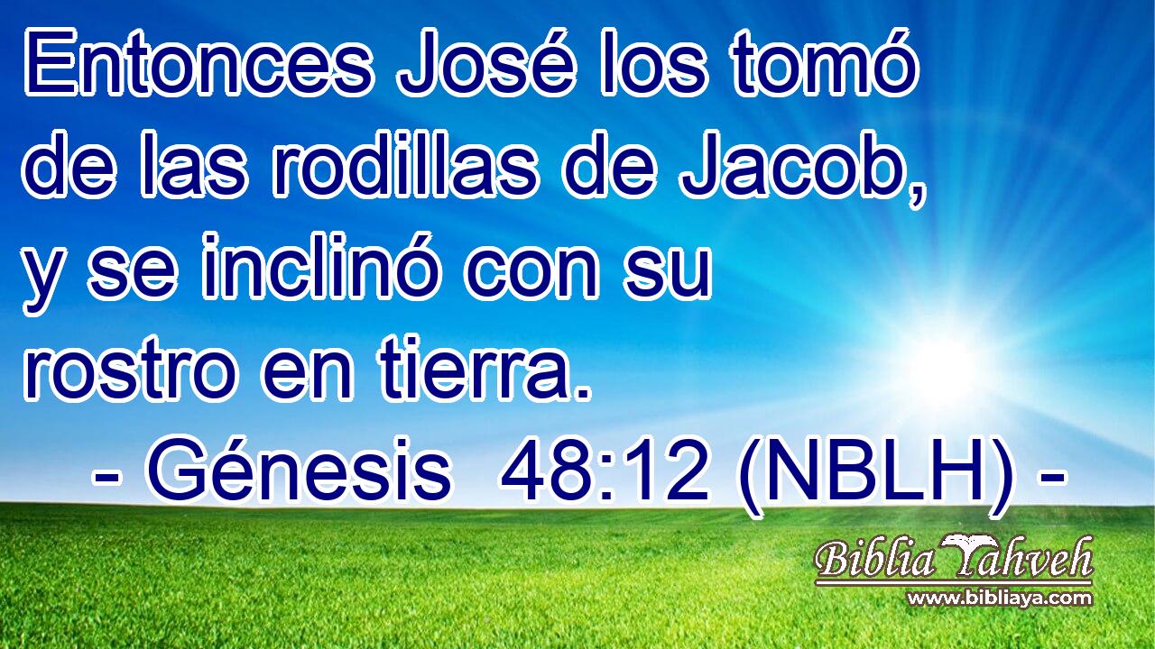  Entonces José los tomó de las rodillas de Jacob, y se inclinó con su rostro en tierra. 